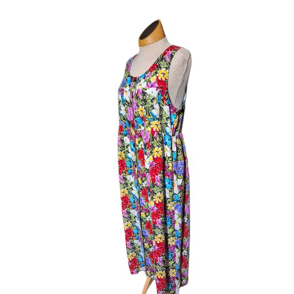 Vtg 1990s DPS Colorful Floral Print Button Up Sleeveless Maxi Sun Dress Sz S - Picture 1 of 4